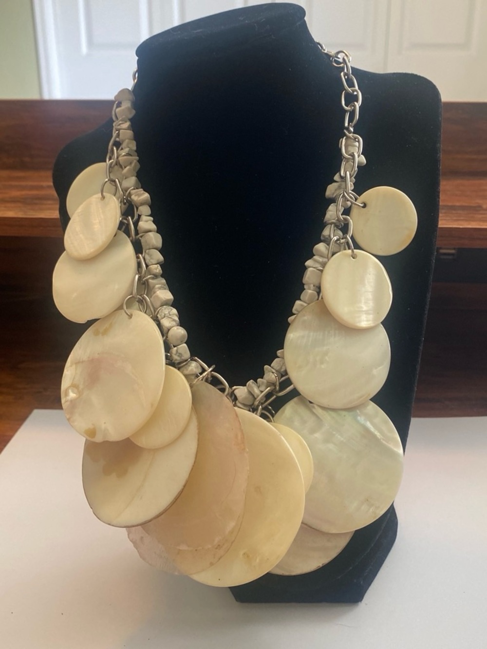 Statement Natural Shell Disc Necklace - Cream